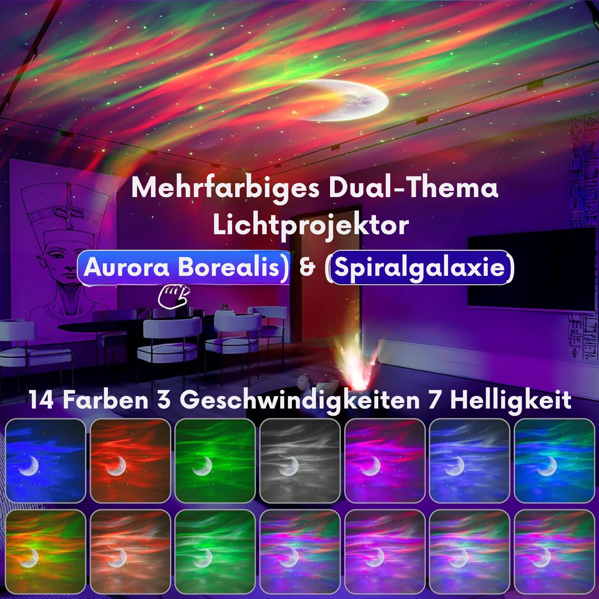 4-in-1 Galaxieprojektor mit Aurora & Spiralgalaxie, Sternenhimmel Beamer