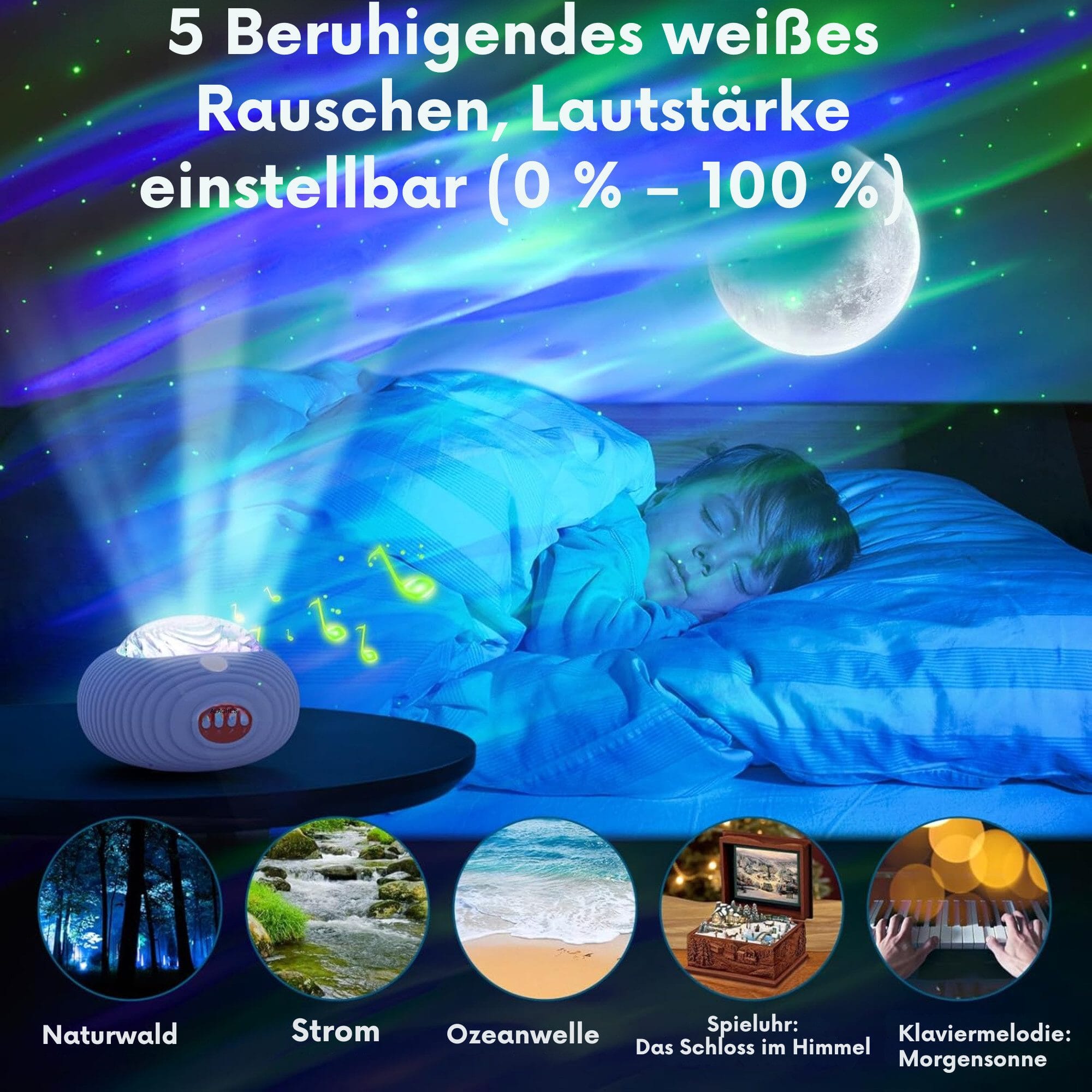 4-in-1 Galaxieprojektor mit Aurora & Spiralgalaxie, Sternenhimmel Beamer