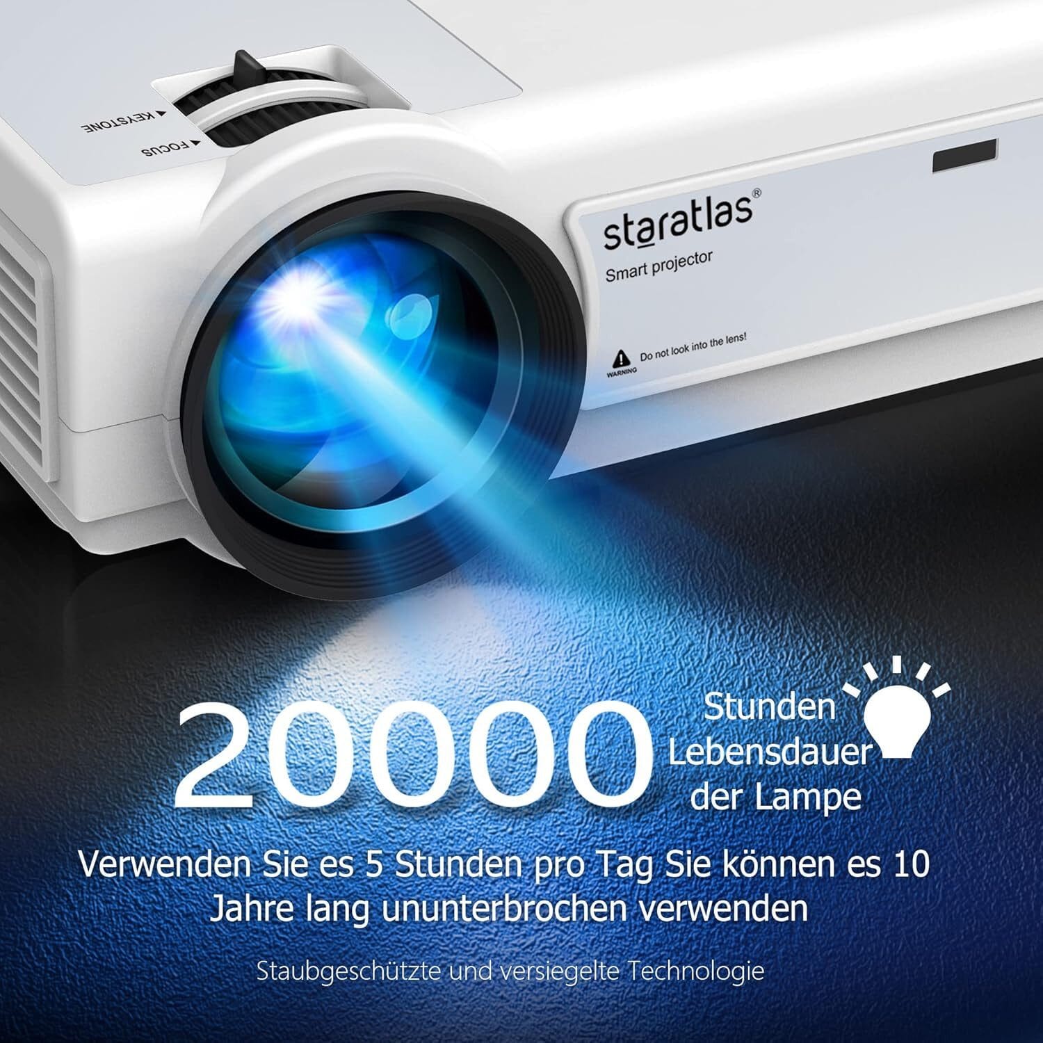 Mini-Projektor Full HD 1080P, 12.000 Lumen, 300-Zoll-Projektor LED-Beamer