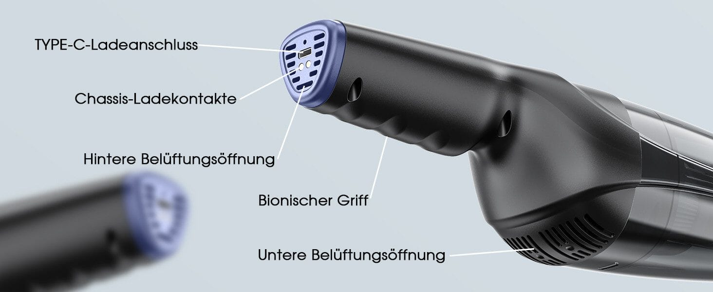 Akku-Handstaubsauger mit 9500Pa Saugkraft, 4 Aufsätzen, USB-C, Ladestation, 3x2000mAh Akku