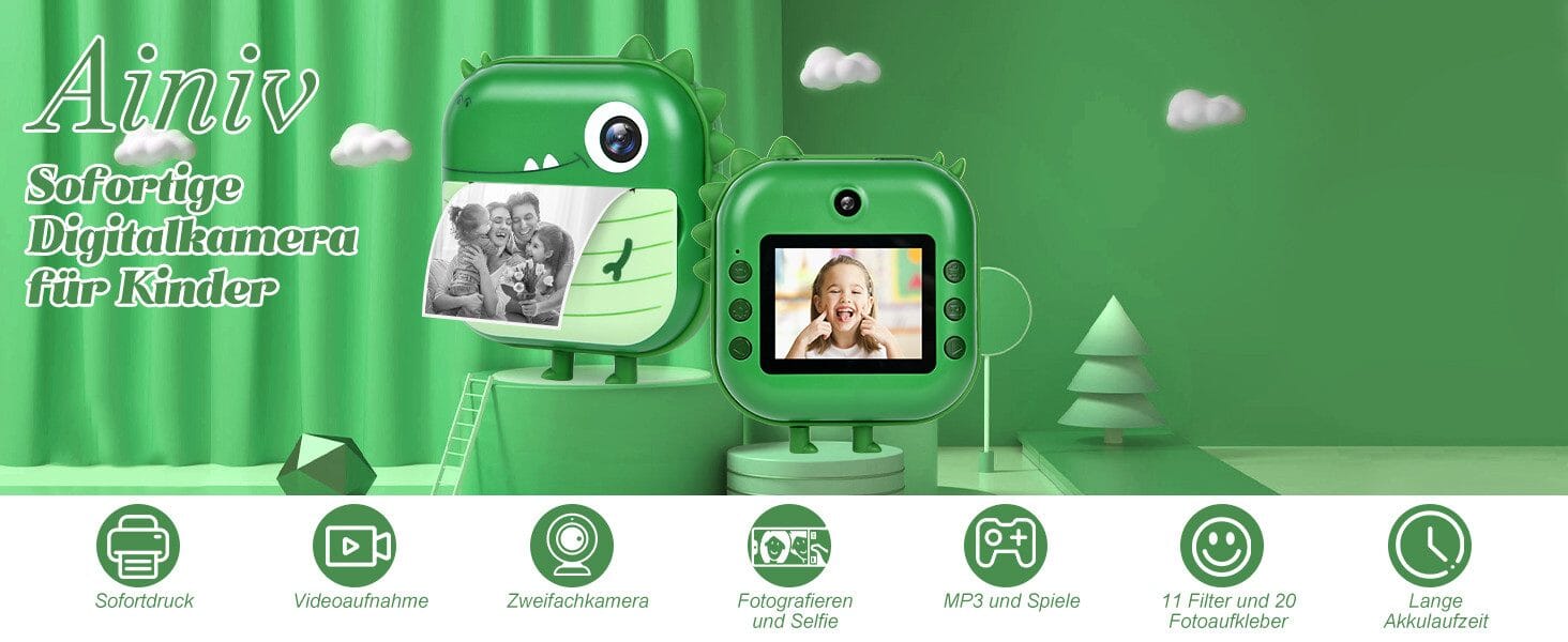 Sofortbildkamera 2,4'' Bildschirm für Kinder mit 32GB Karte & Zubehör Kinderkamera