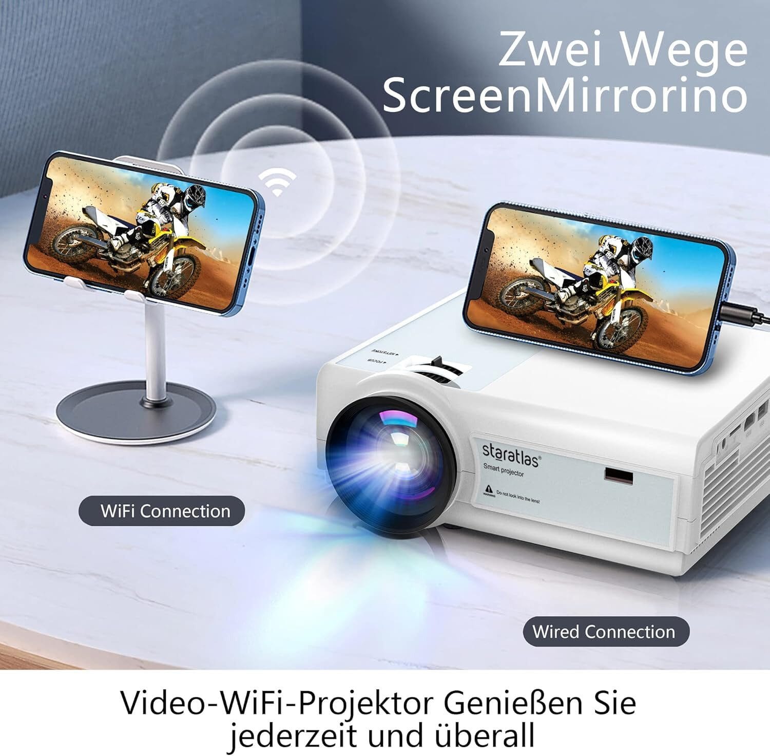 Mini-Projektor Full HD 1080P, 12.000 Lumen, 300-Zoll-Projektor LED-Beamer