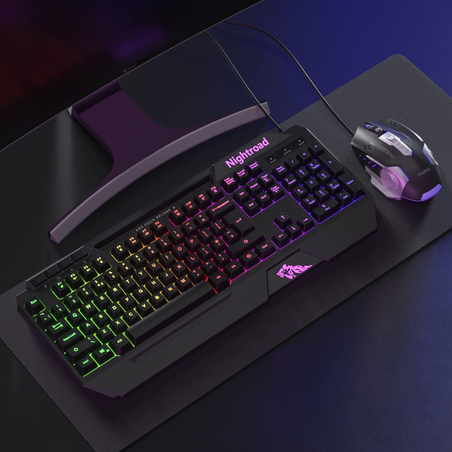 Nightroad RGB LED-Hintergrundbeleuchtung QWERTY, mit Handyhalterung Gaming-Tastatur