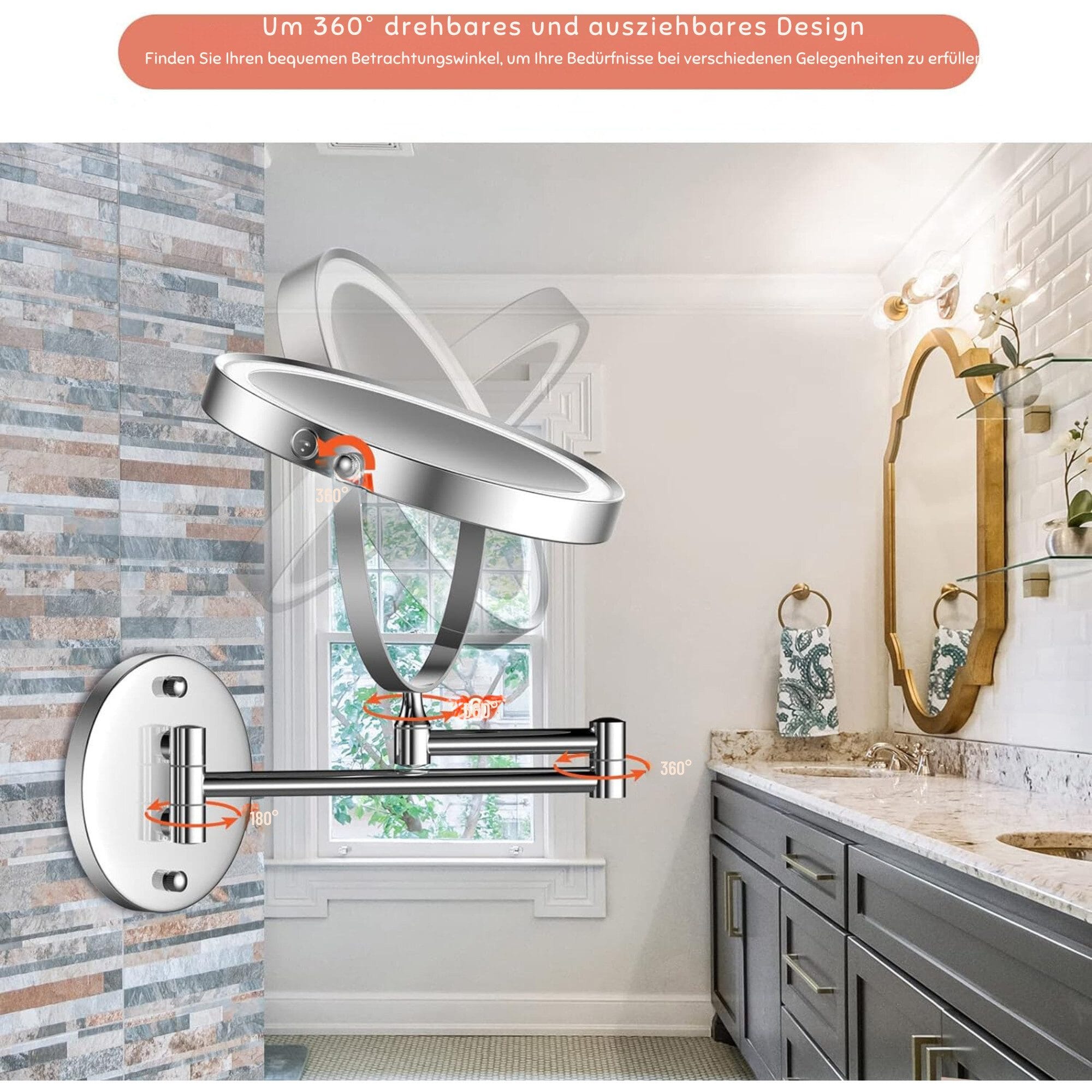 Kosmetikspiegel Wiederaufladbarer beleuchteter Wand-Makeup-Spiegel