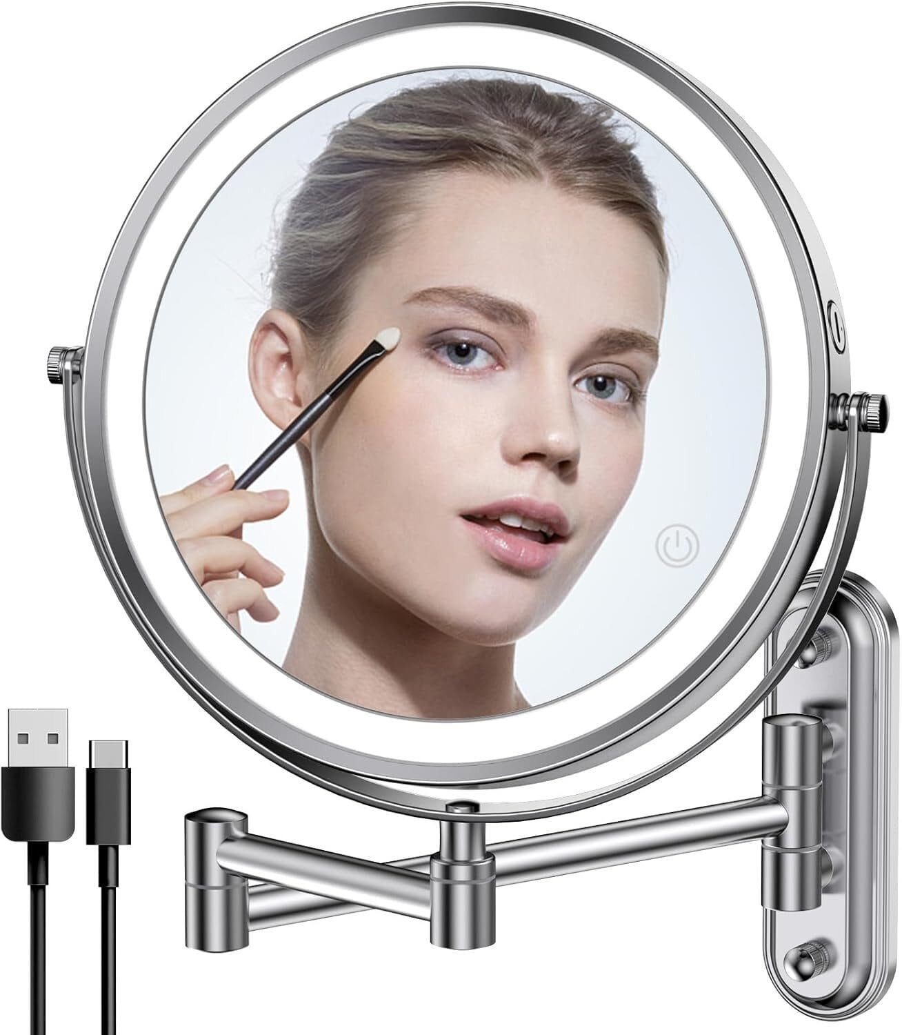 Kosmetikspiegel Wiederaufladbarer beleuchteter Badezimmerspiegel, 1X/10X Vergrößerung