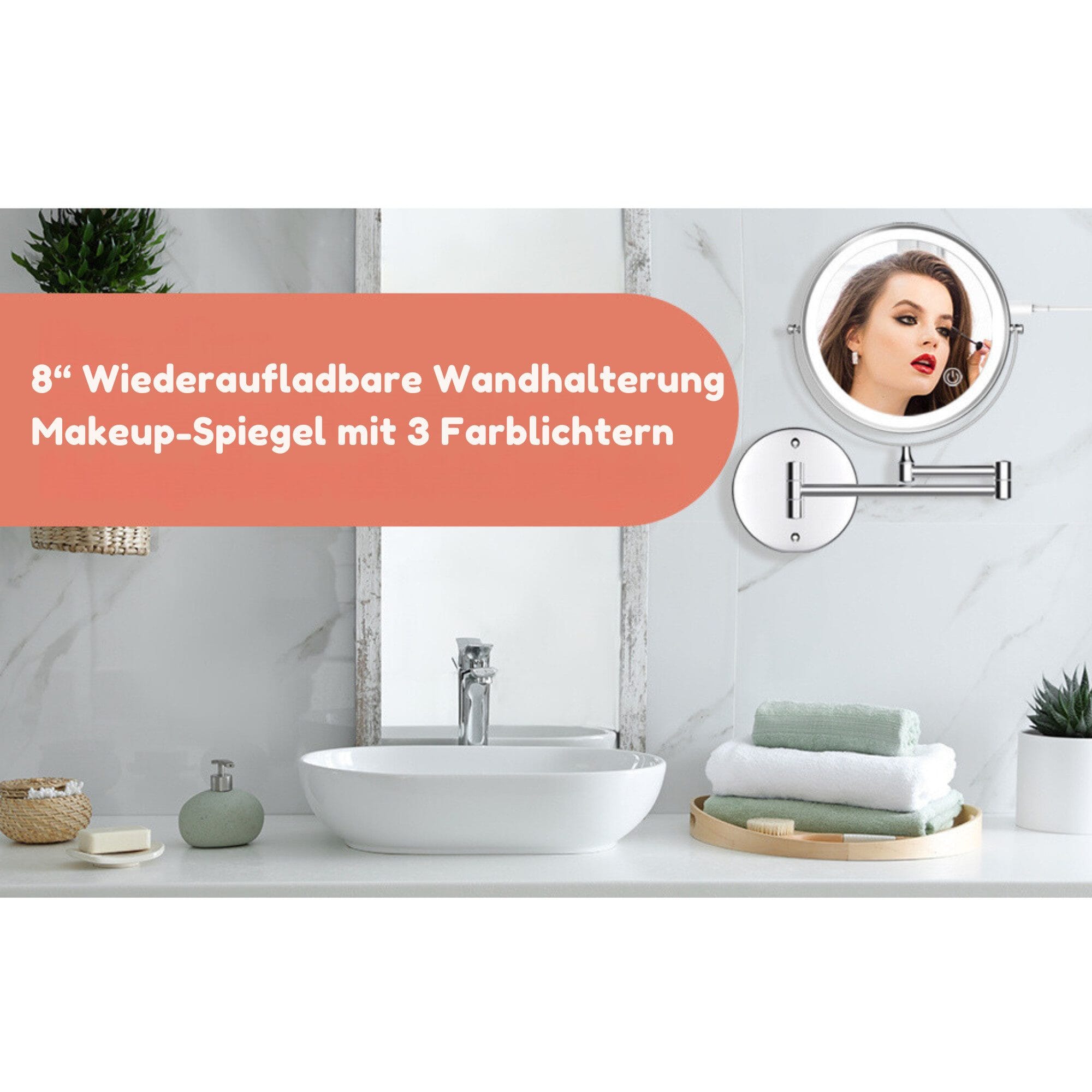 LED-Lichtspiegel Wiederaufladbarer beleuchteter Badezimmerspiegel, 1X/10X Vergrößerung