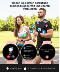 Damen & Herren – Fitnessuhr mit Bluetooth-Telefonie, AMOLED-Display Smartwatch