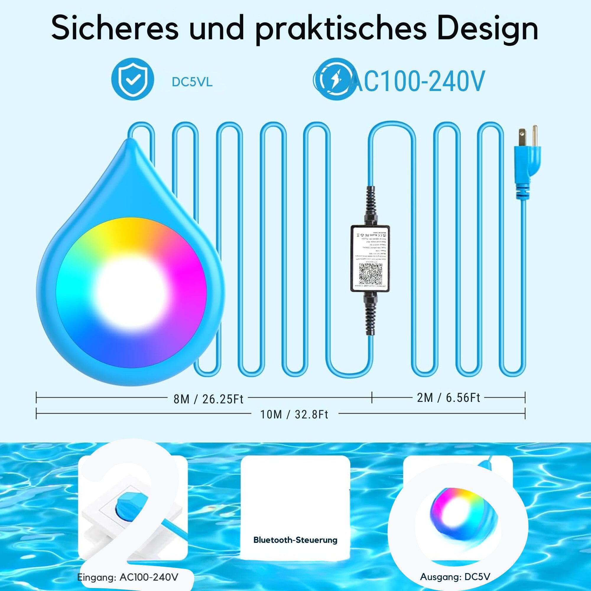 Pool-Lampe 15W Poolbeleuchtung IP68 Wasserdicht & Dimmbar mit Magnet