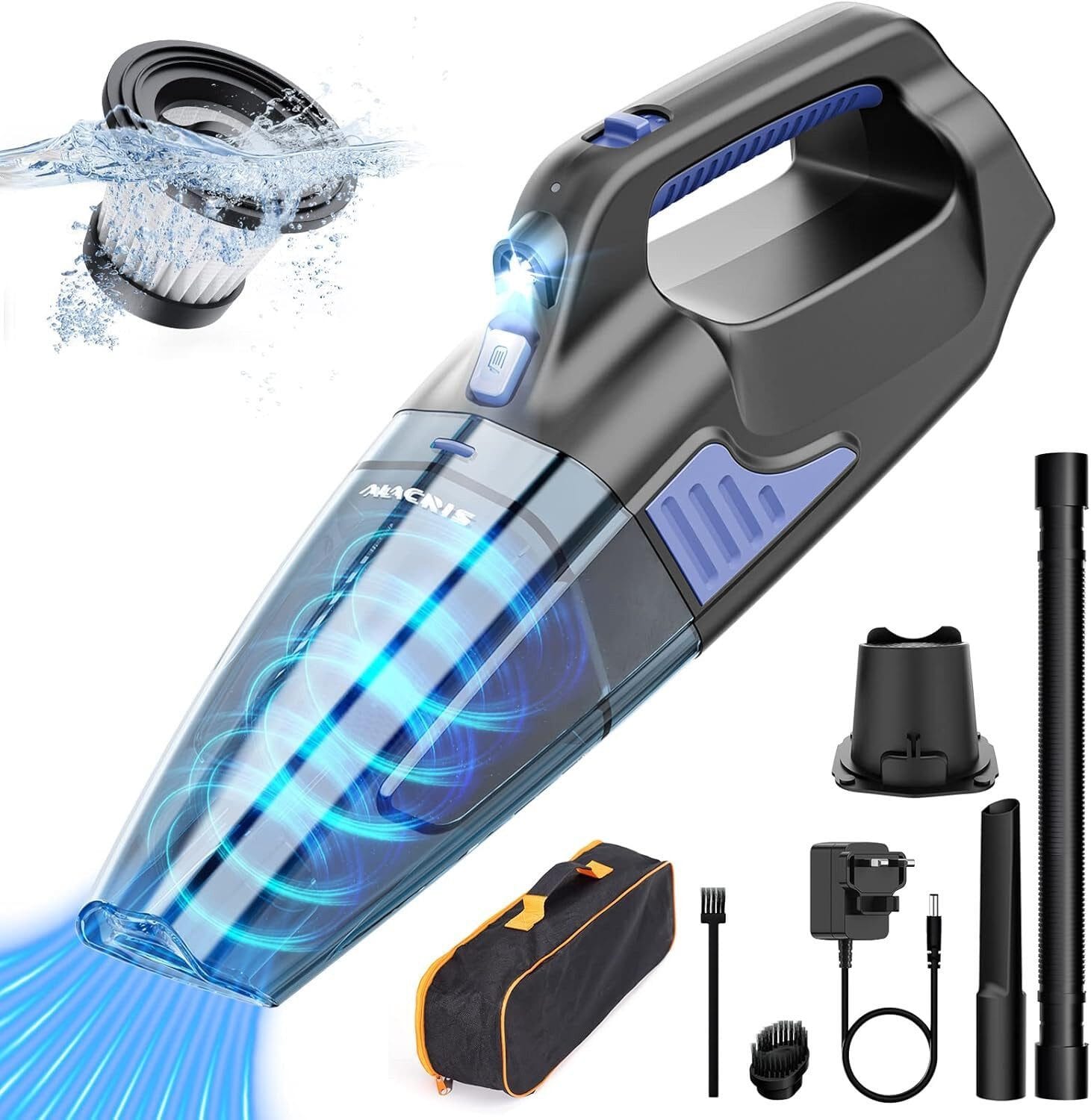 Akku-Handstaubsauger für Auto 2 Geschwindigkeiten für nass/trocken, Haus- und Tierhaare