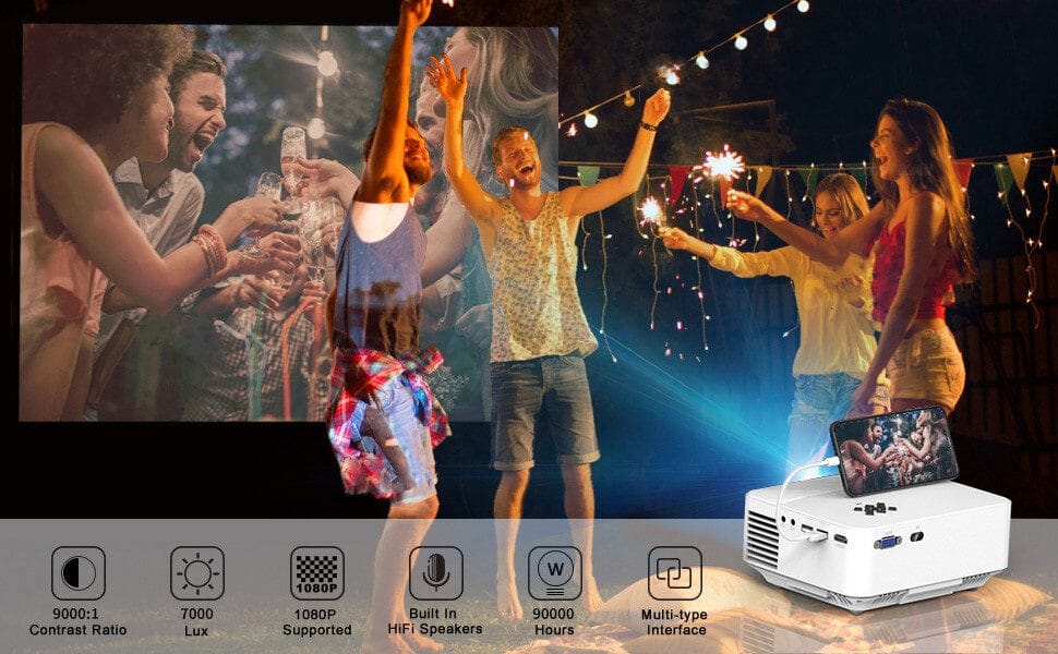 30000 Stunden LED Heimkino Beamer, 5W-Stereo-Sound, mit HDMI, USB, TF Mini-Beamer