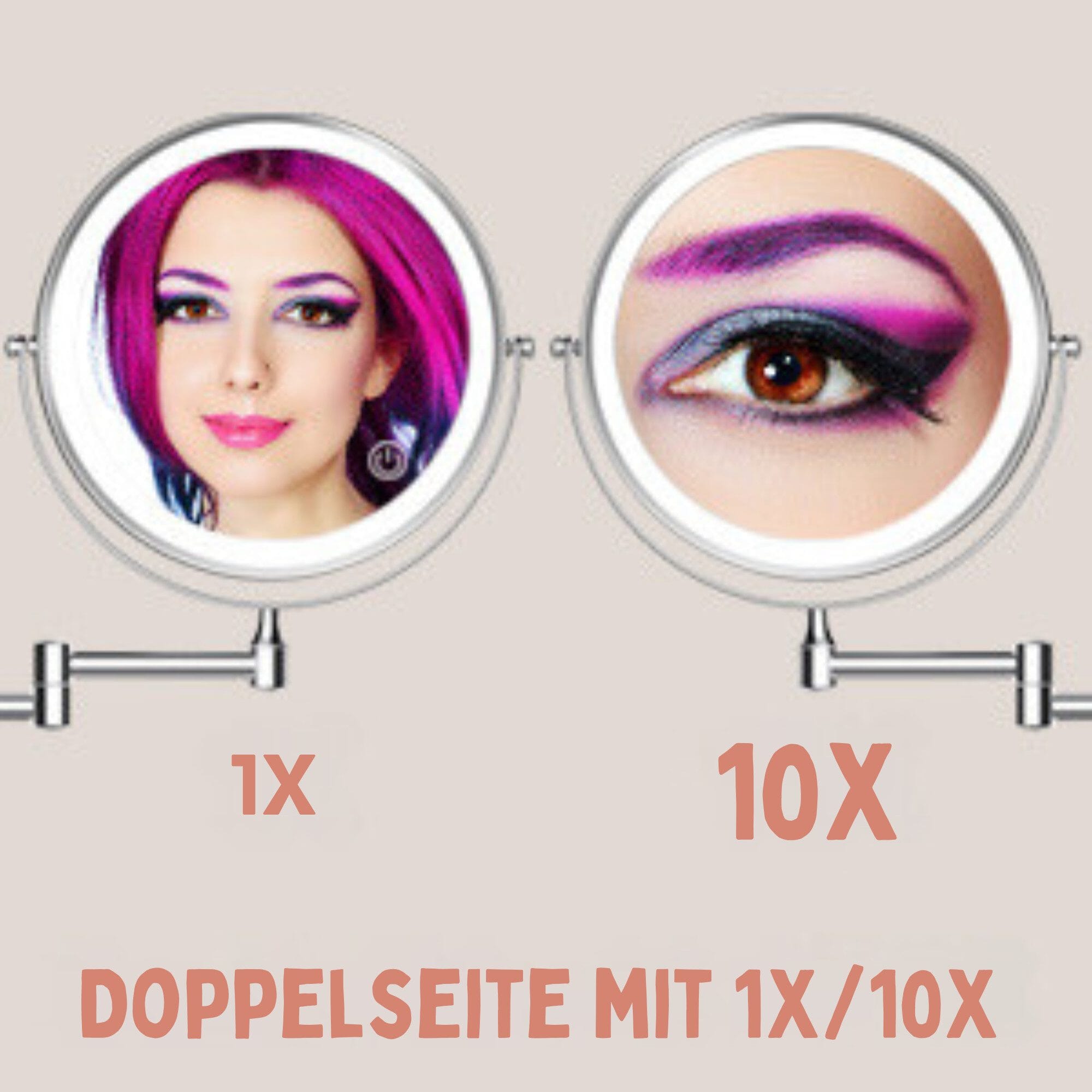 LED-Lichtspiegel Wiederaufladbarer beleuchteter Badezimmerspiegel, 1X/10X Vergrößerung