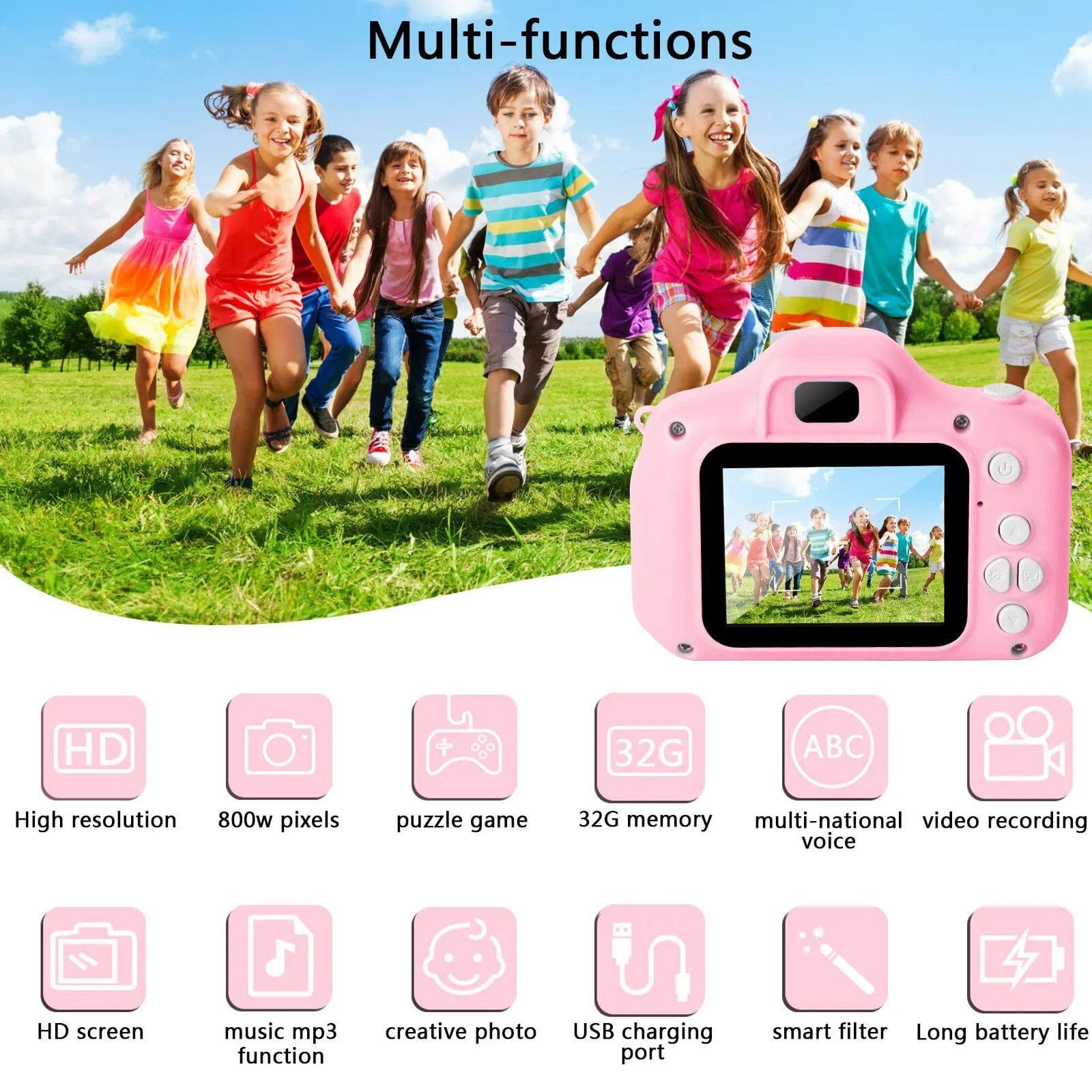 Kinderkamera 48MP 1080P HD Digitalkamera Spielzeug mit 32GB SD Karte Kinderkamera