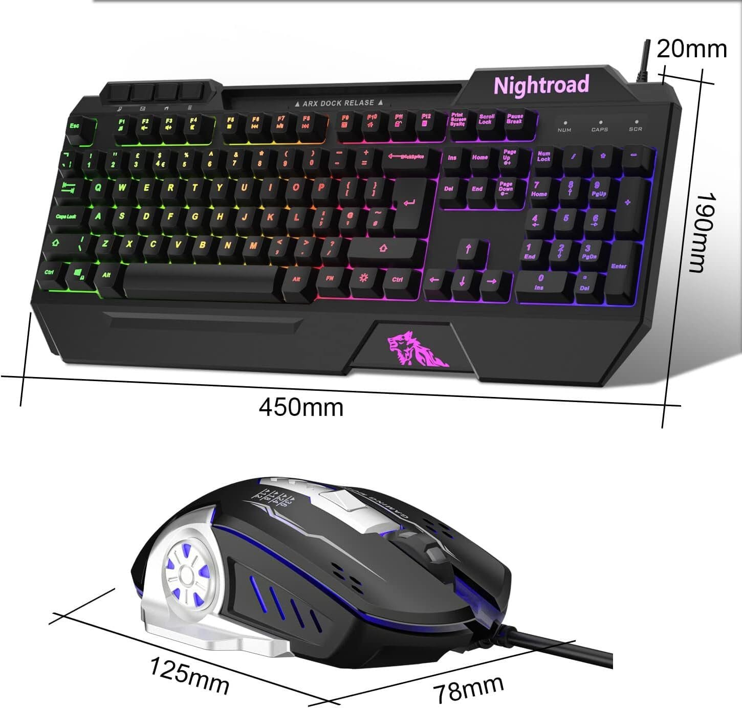 Nightroad RGB LED-Hintergrundbeleuchtung QWERTY, mit Handyhalterung Gaming-Tastatur