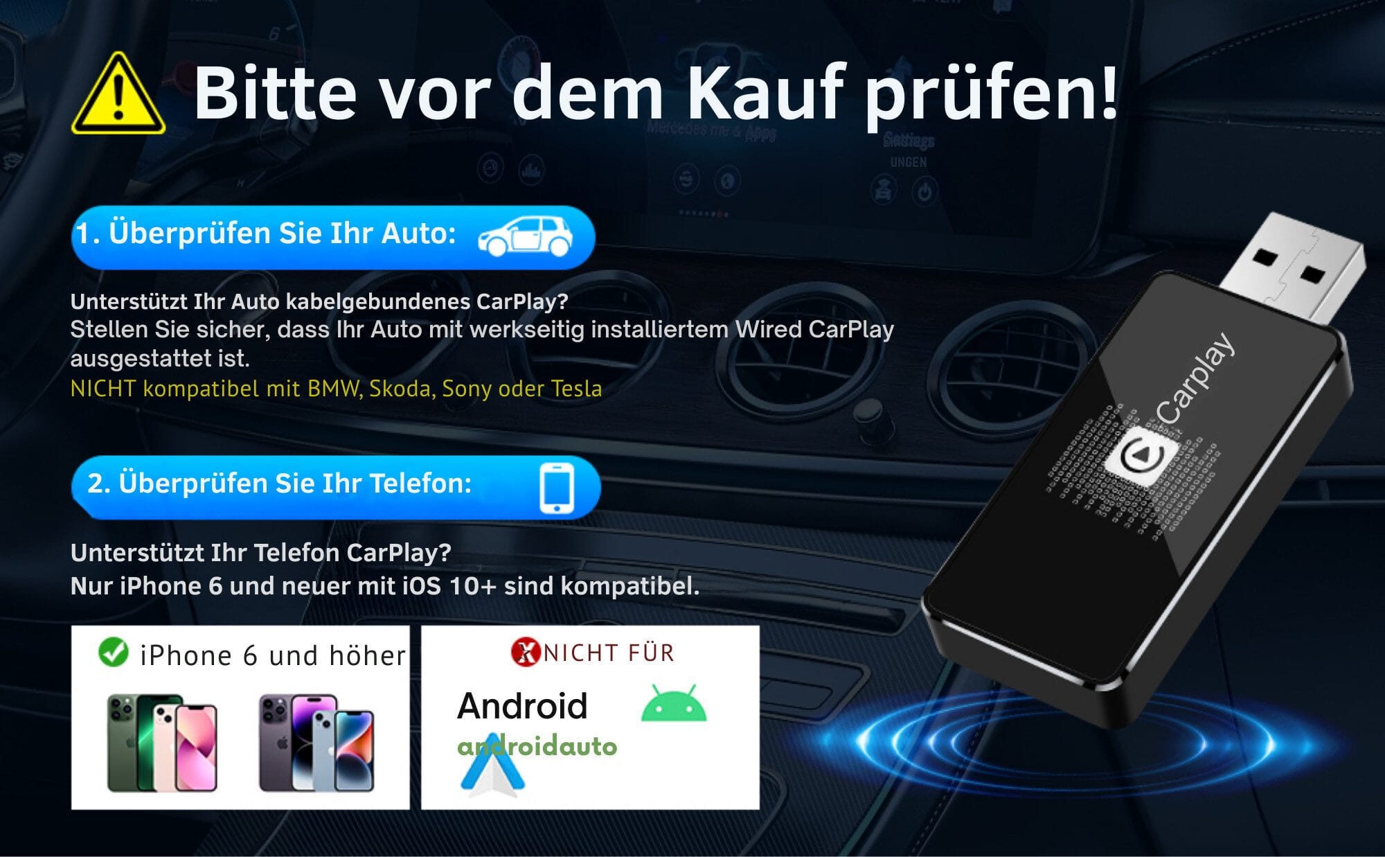 CarPlay Wireless Adapte für iPhone – 2025 Neueste Version USB-Adapter