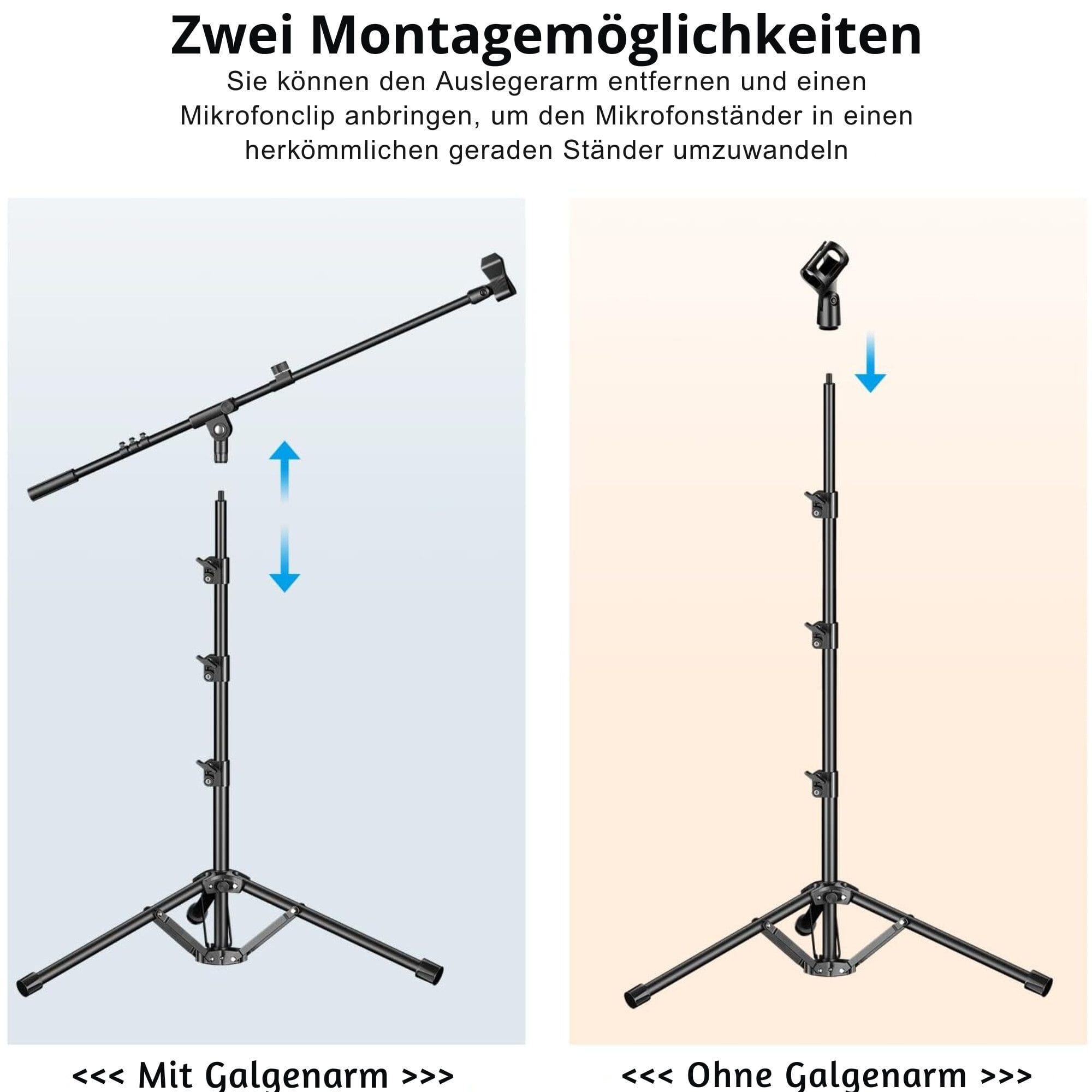 Mikrofonständer mit Galgenarm und Tragetasche – Stabiles Stativ aus Stahl, 107–174 cm