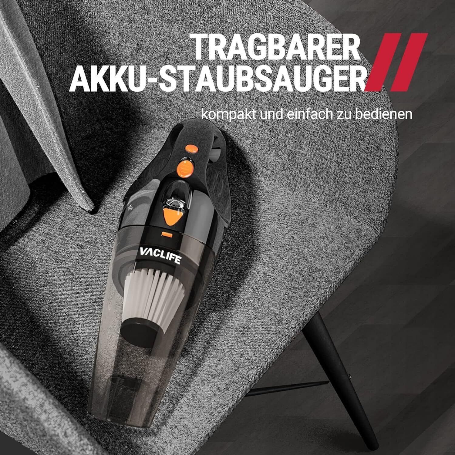 Akku-Handstaubsauger Kabellos & Tragbar + eingebaute LED-Licht + professionelle Aufsätze