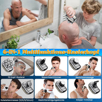 Elektrorasierer 6-in-1 Wasserdichter Rasierer für glatte Köpfe, Nass/Trocken