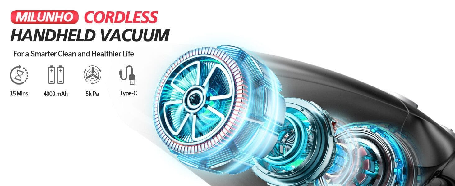 Akku-Handstaubsauger Kabellos, LED-Licht mit HEPA-Filter & Zwei Aufsätze