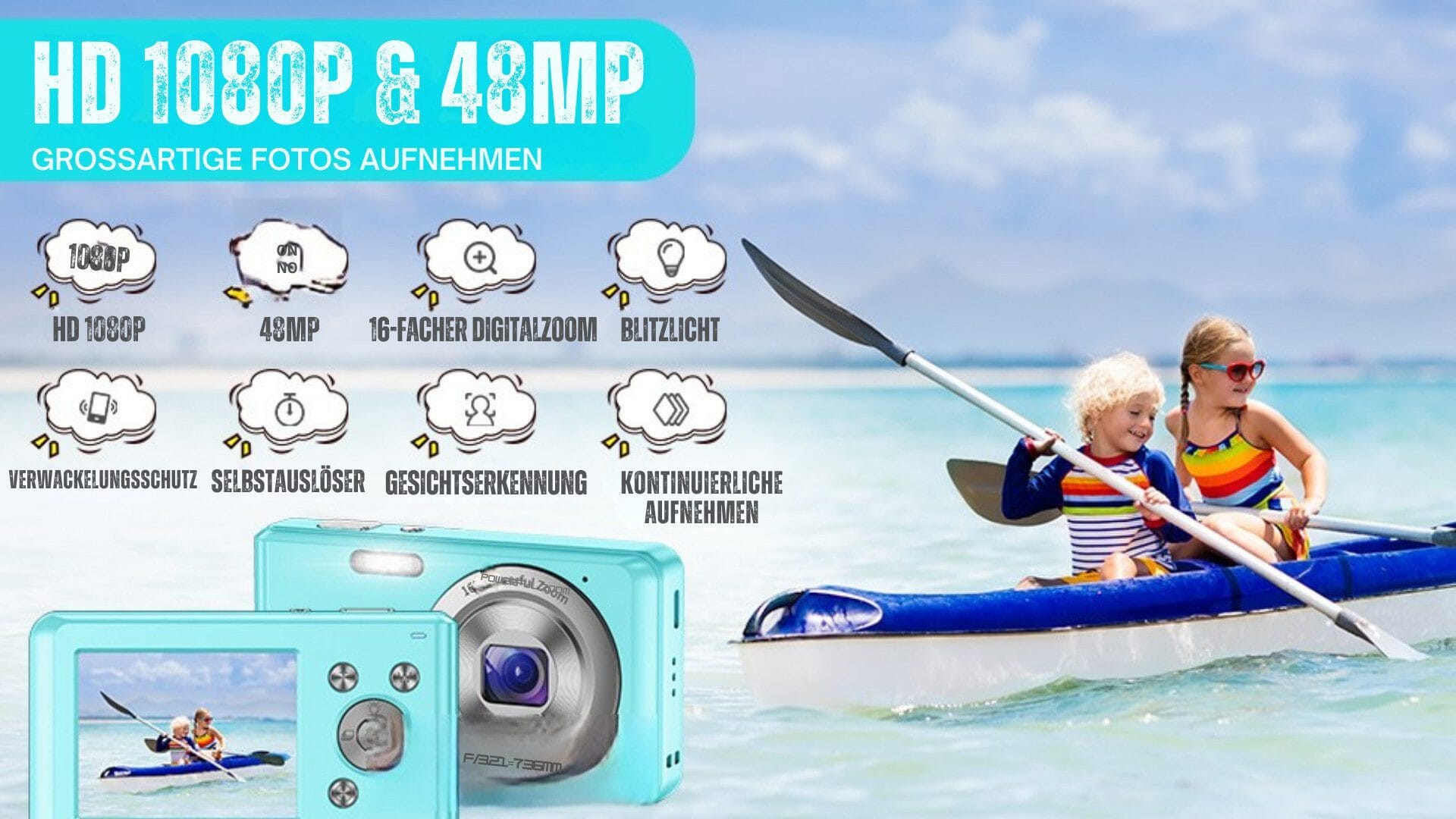 Digitalkamera mit 32G Micro SD Karte, 1080P Kinderkamera 44MP HD Kinderkamera