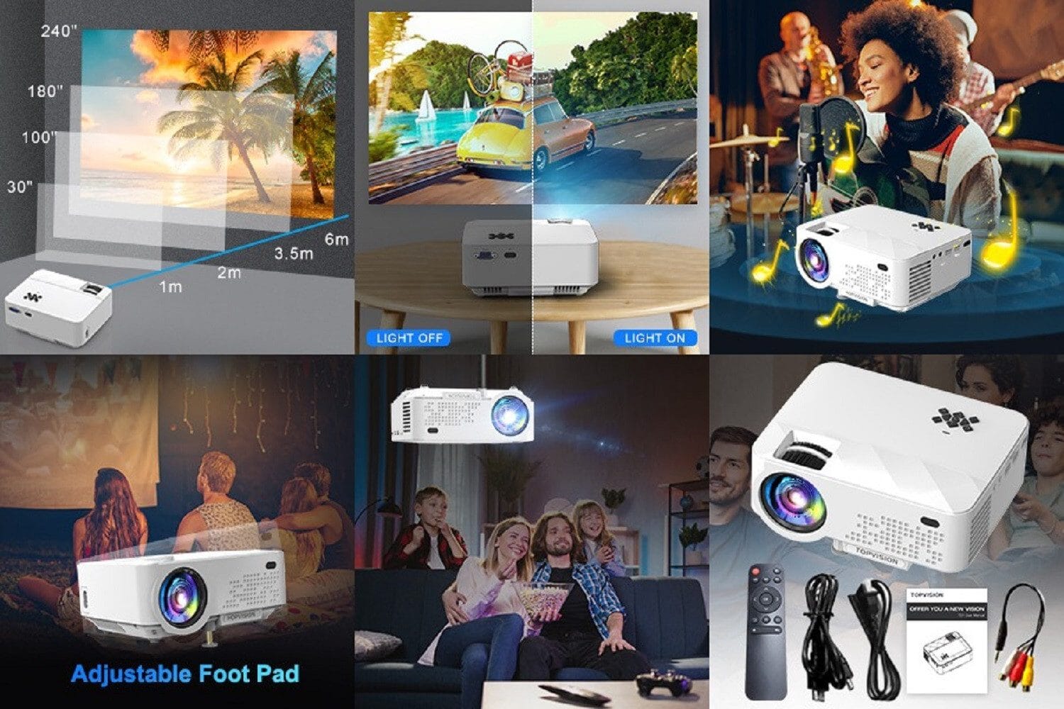 30000 Stunden LED Heimkino Beamer, 5W-Stereo-Sound, mit HDMI, USB, TF Mini-Beamer