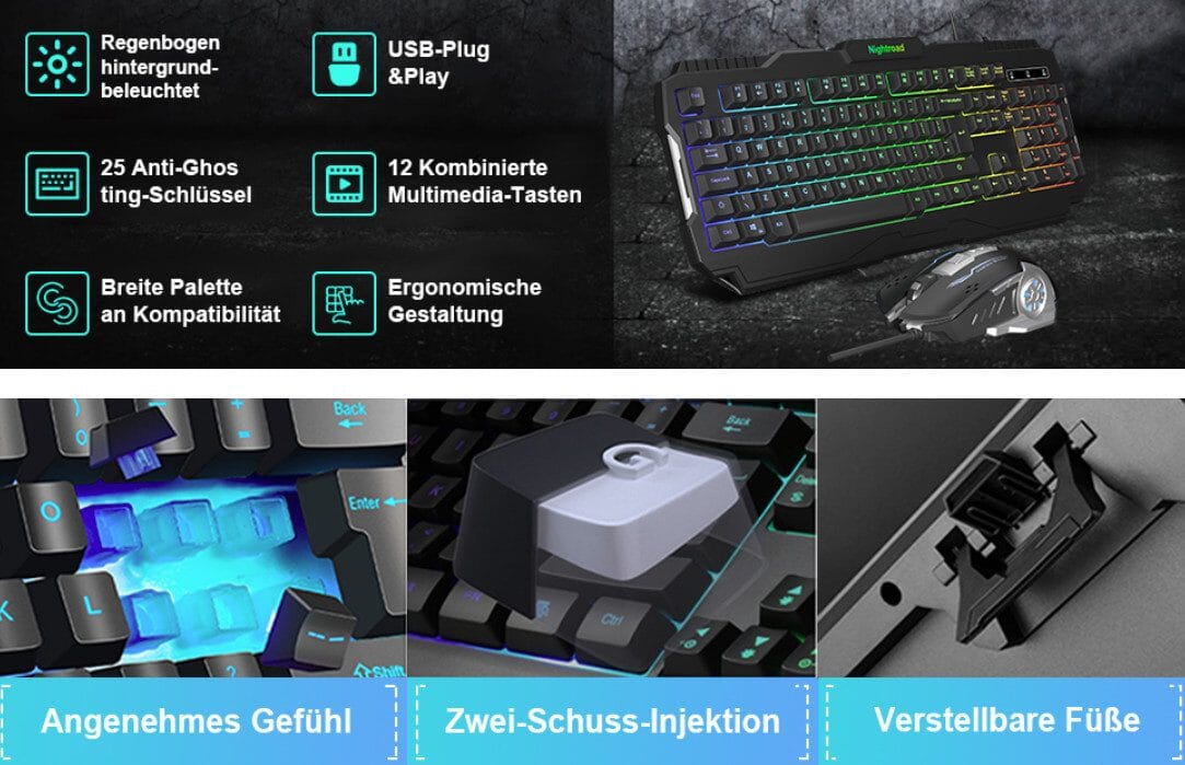 Nightroad RGB Beleuchtung, QWERTY, 105 Tasten, Anti-Ghosting Gaming-Tastatur