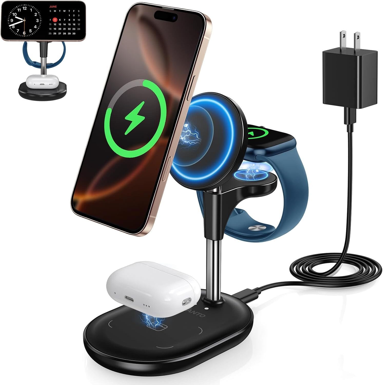 3 in 1 Ladestation für Apple MagSafe Ladegerät, 15W Mag-Safe Ladestation