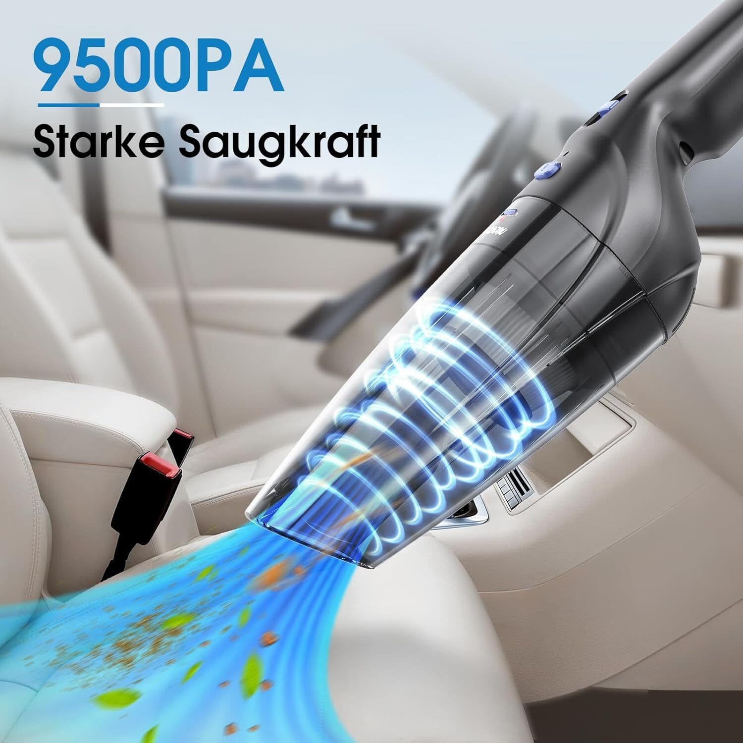 Akku-Handstaubsauger mit 9500Pa Saugkraft, 4 Aufsätzen, USB-C, Ladestation, 3x2000mAh Akku