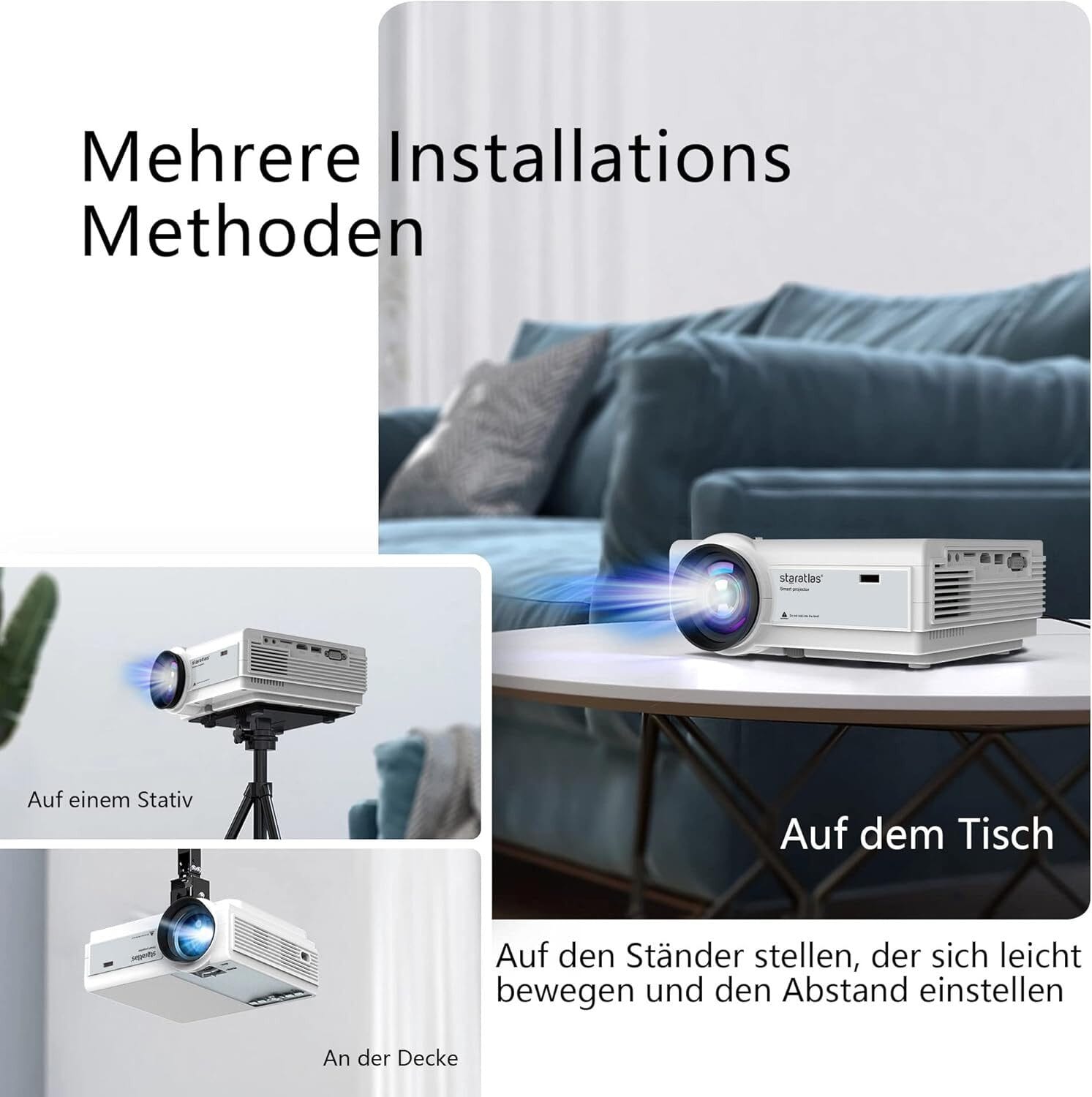 Mini-Projektor Full HD 1080P, 12.000 Lumen, 300-Zoll-Projektor LED-Beamer