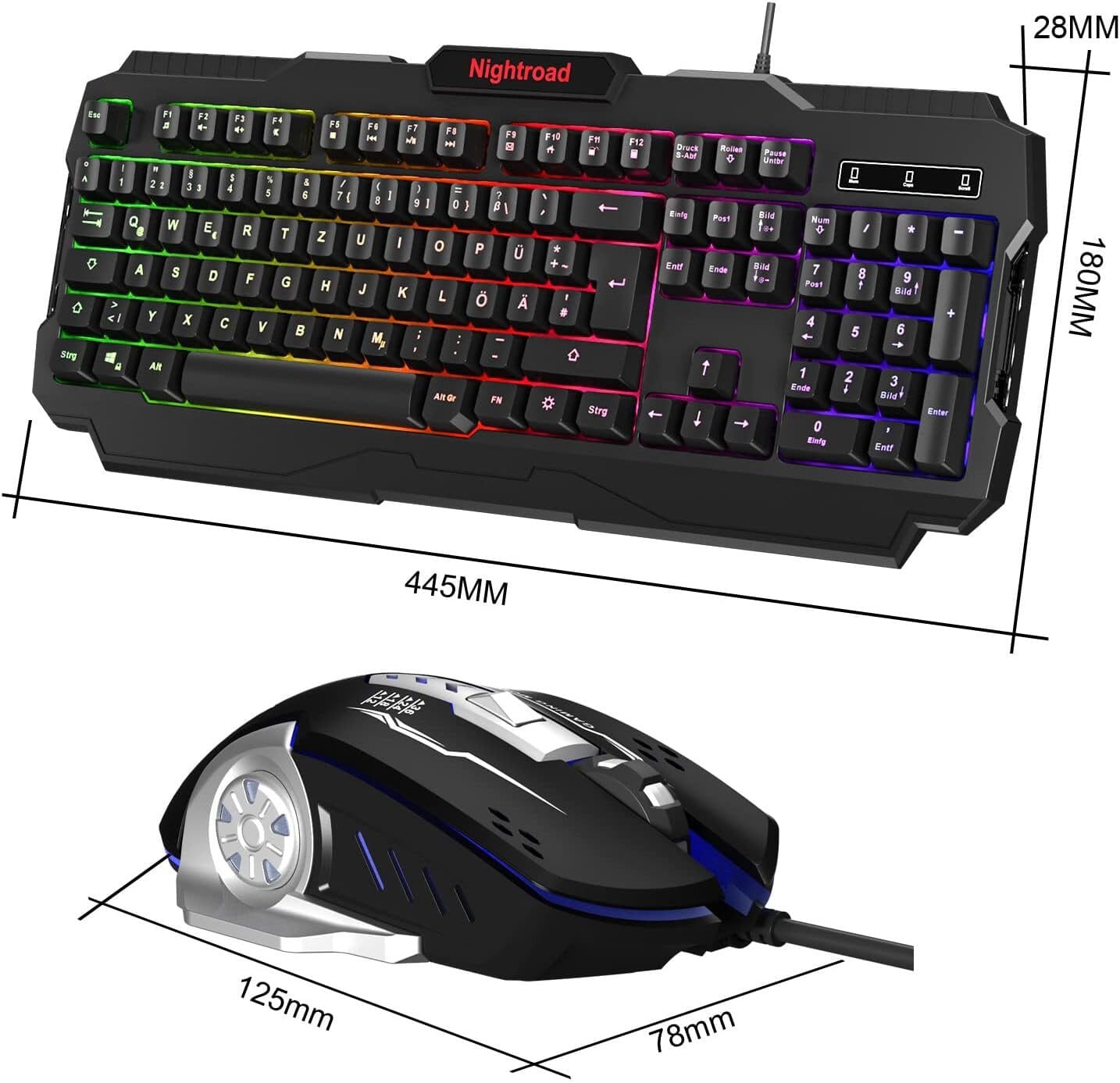 Nightroad RGB Beleuchtung, QWERTY, 105 Tasten, Anti-Ghosting Gaming-Tastatur