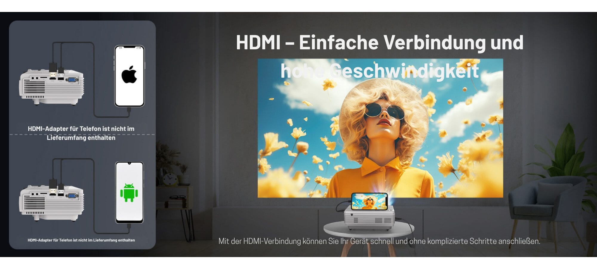 mit 10000 Lumen, nativer 1080P Full HD Auflösung, 10.000:1 Kontrast LED-Beamer