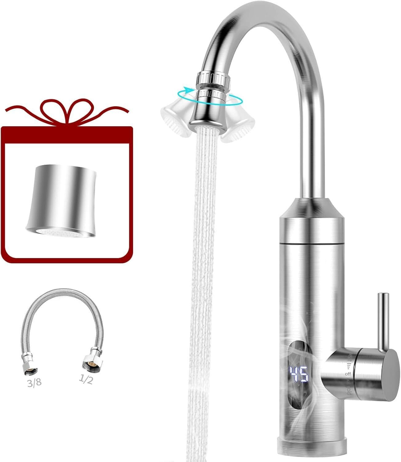 Durchlauferhitzer 230V Küchenarmatur Edelstahl mit LED-Temperaturanzeige Küche