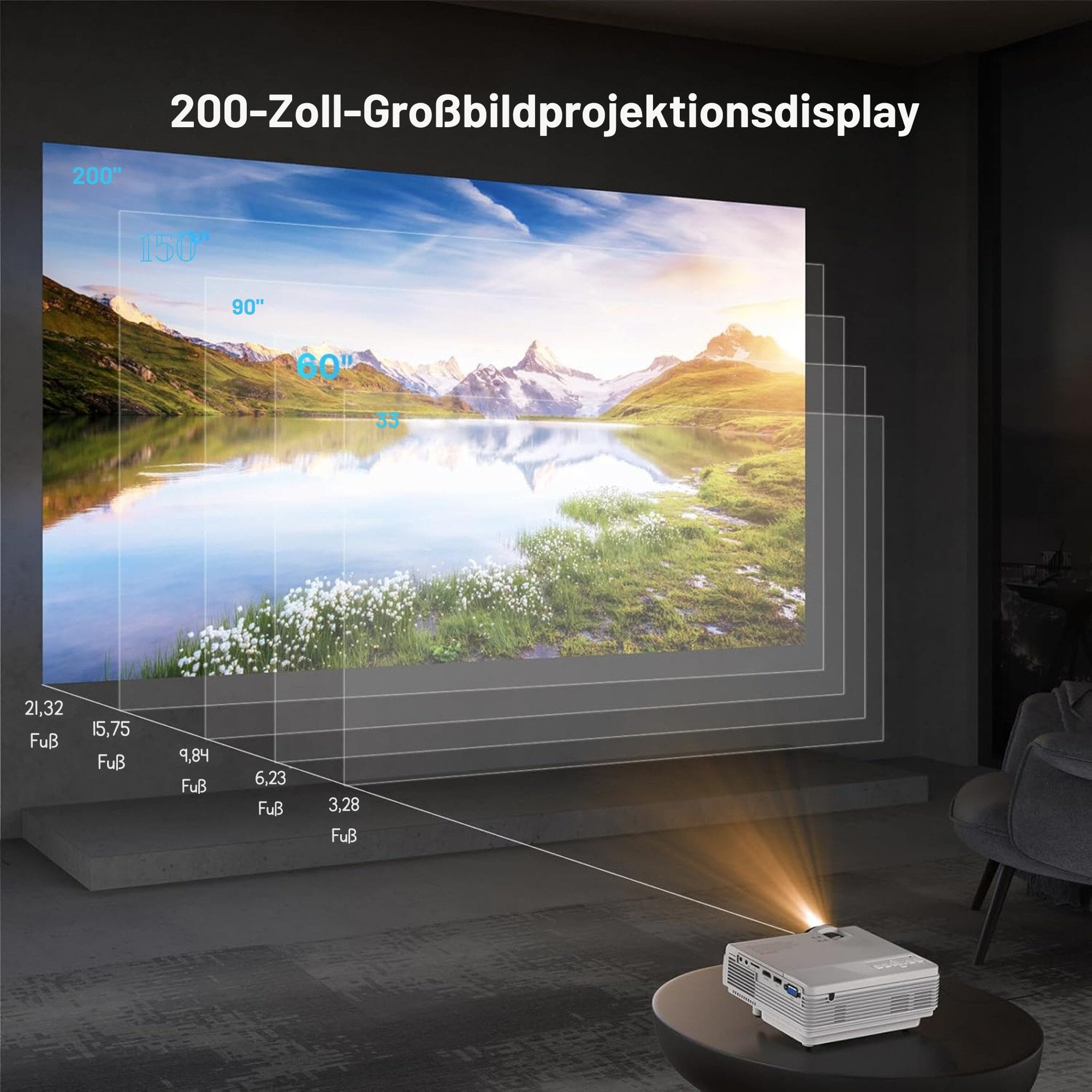 mit 10000 Lumen, nativer 1080P Full HD Auflösung, 10.000:1 Kontrast LED-Beamer