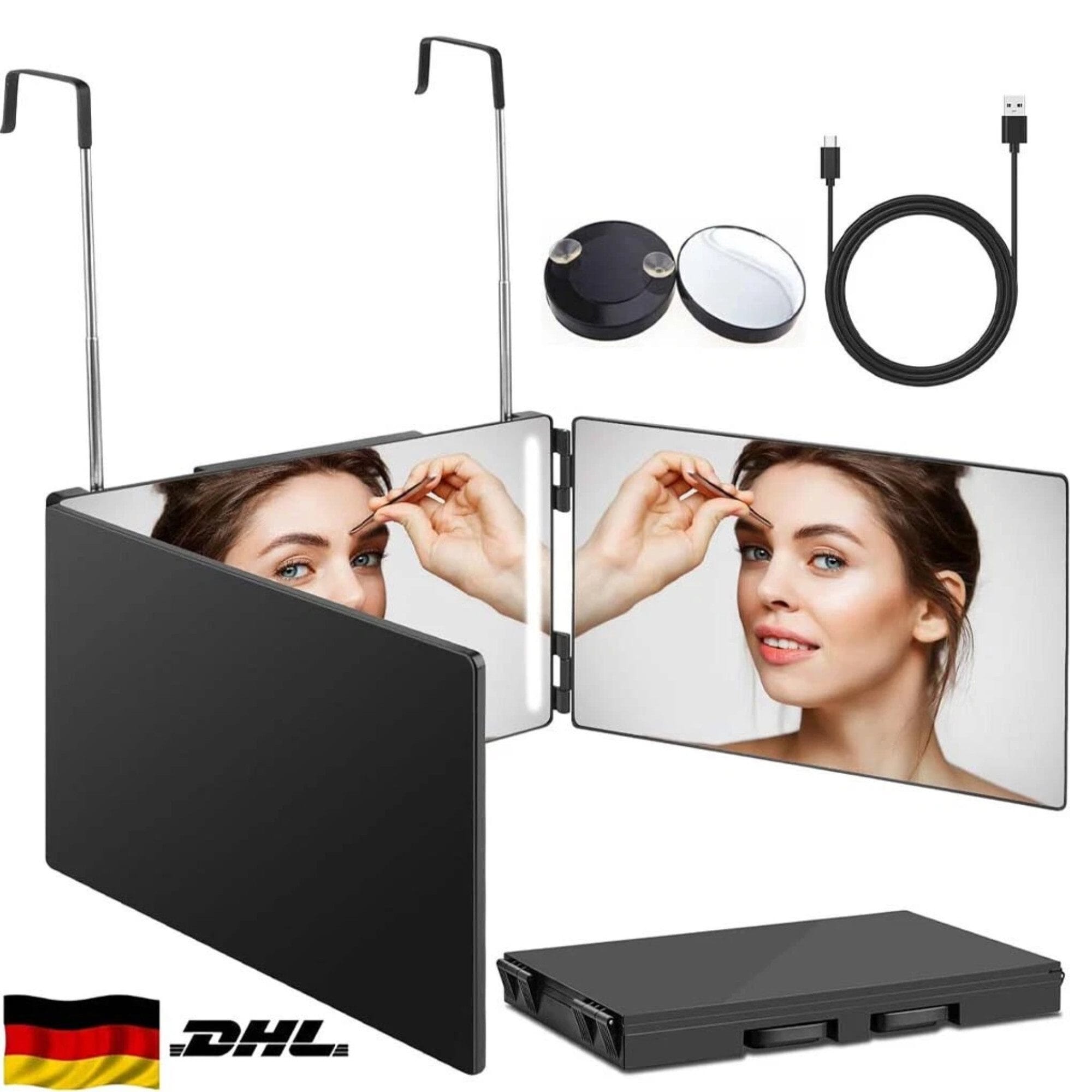Kosmetikspiegel 360° 3-Wege-Spiegel mit Höhenverstellbarem Haken, Tragbar & Faltbar