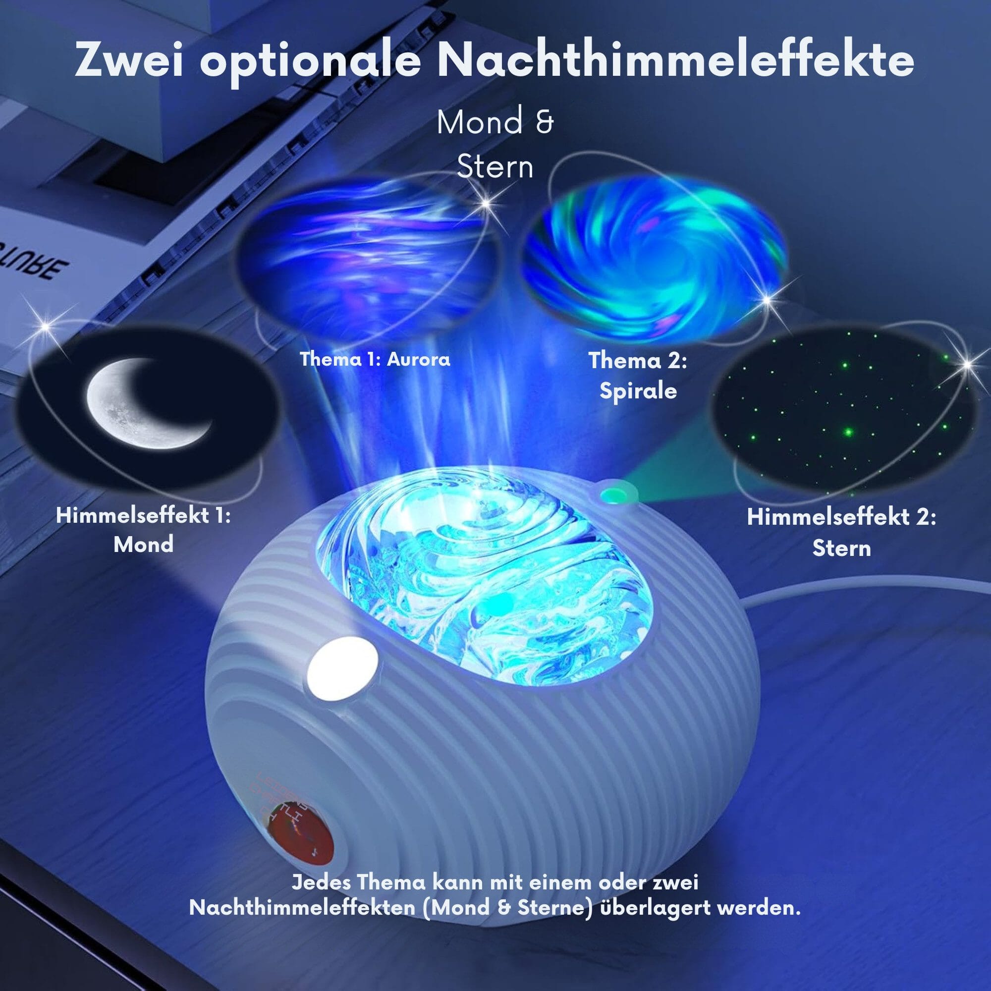 4-in-1 Galaxieprojektor mit Aurora & Spiralgalaxie, Sternenhimmel Beamer