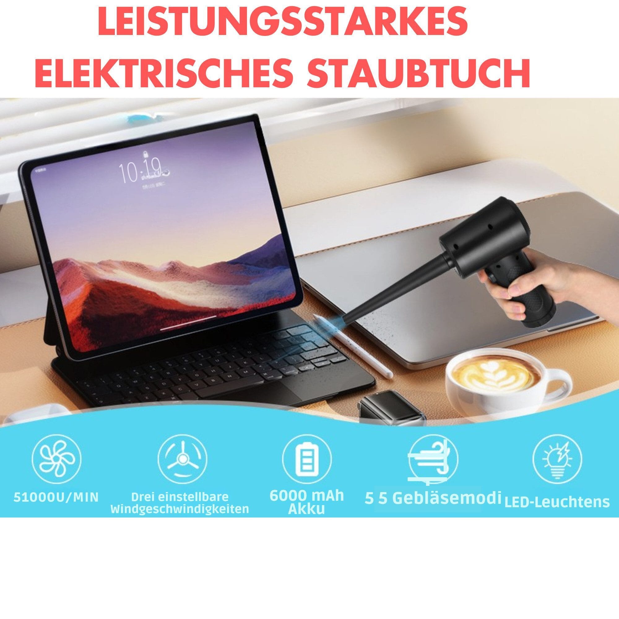 Akku-Handstaubsauger Druckluftspray Luftreinigungspistole 51000u/min Kabelloser Reiniger
