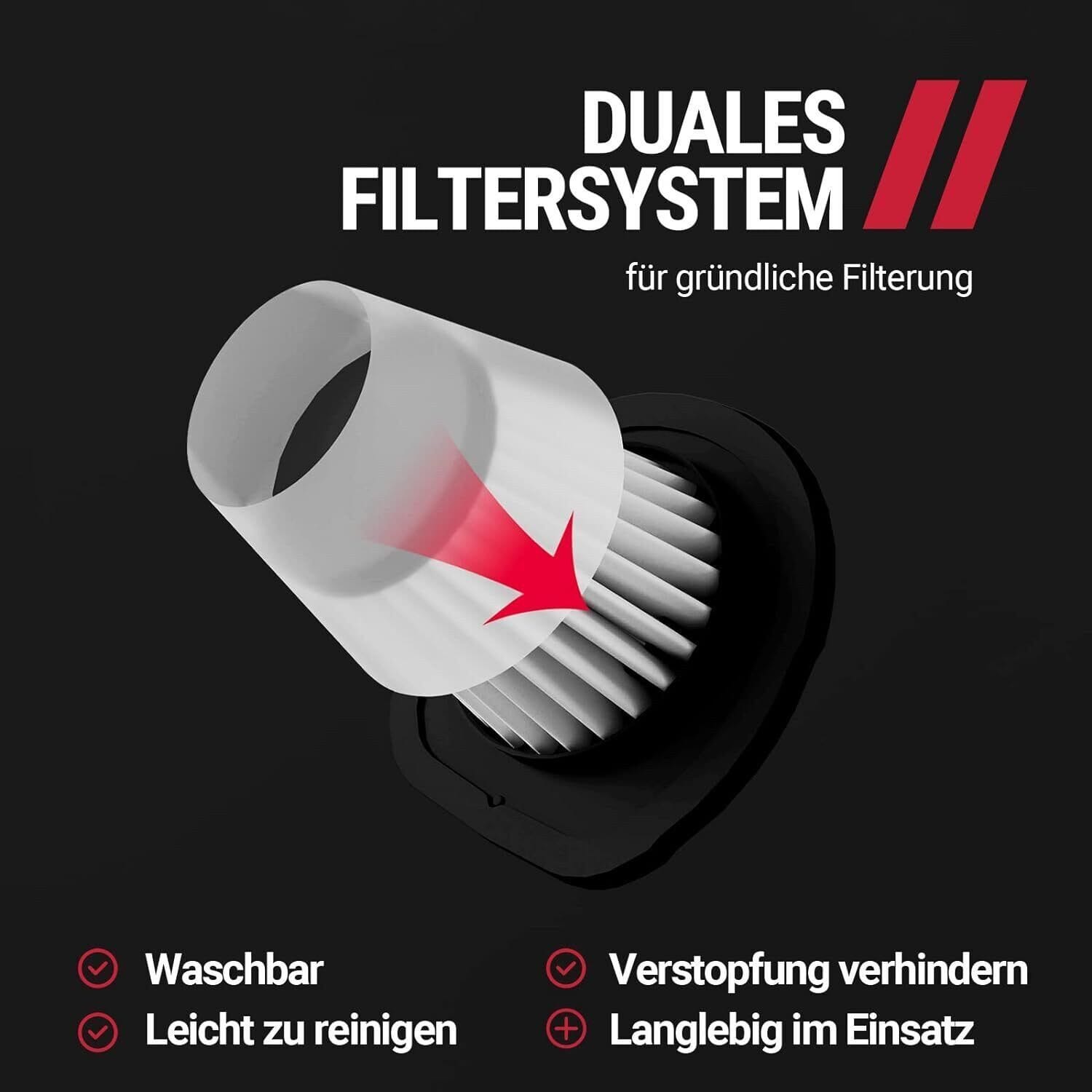 Akku-Handstaubsauger Kabellos & Tragbar + eingebaute LED-Licht + professionelle Aufsätze