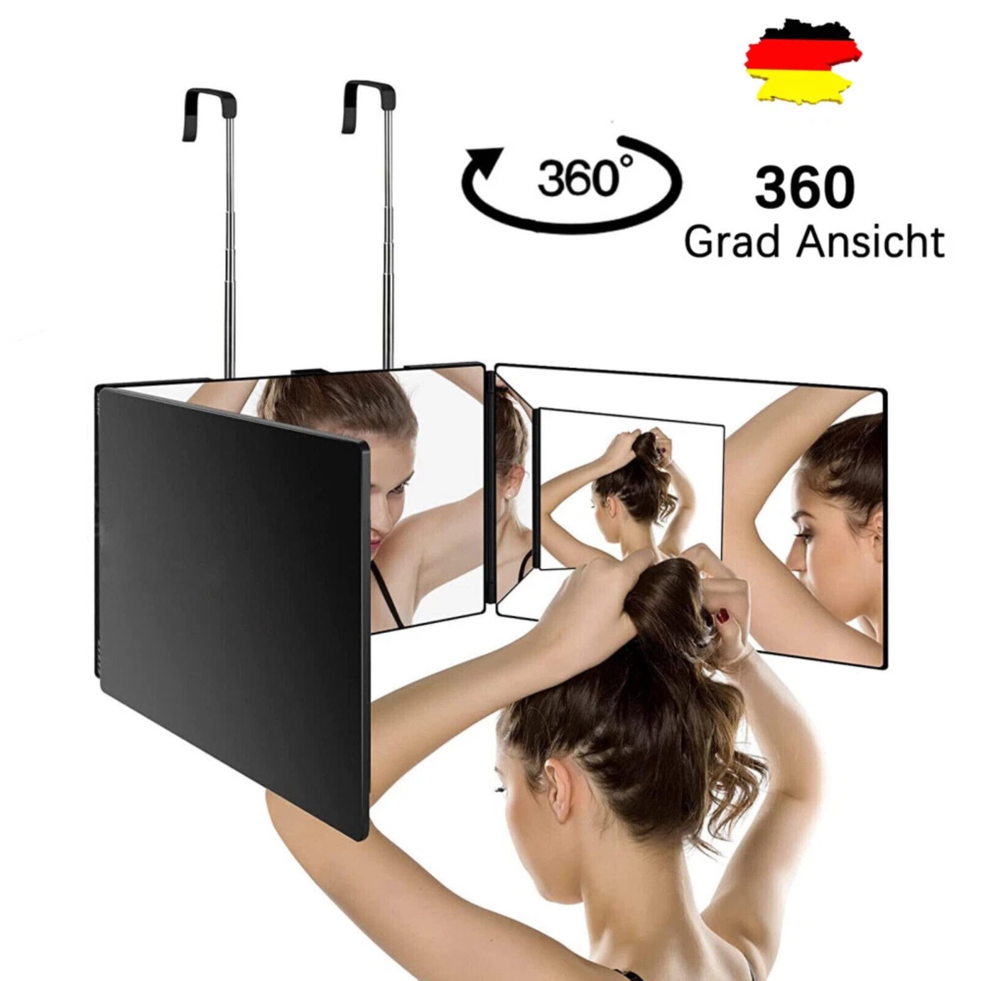 Kosmetikspiegel 360° 3-Wege-Spiegel mit Höhenverstellbarem Haken, Tragbar & Faltbar