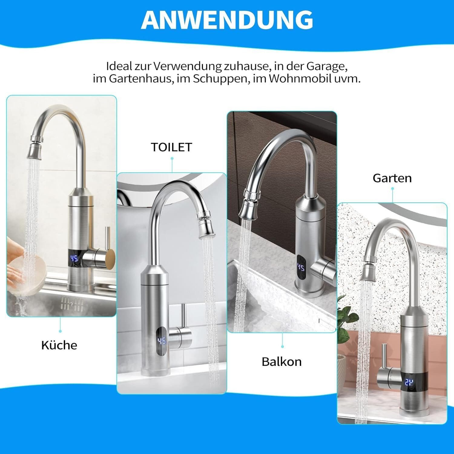 Durchlauferhitzer 230V Küchenarmatur Edelstahl mit LED-Temperaturanzeige Küche