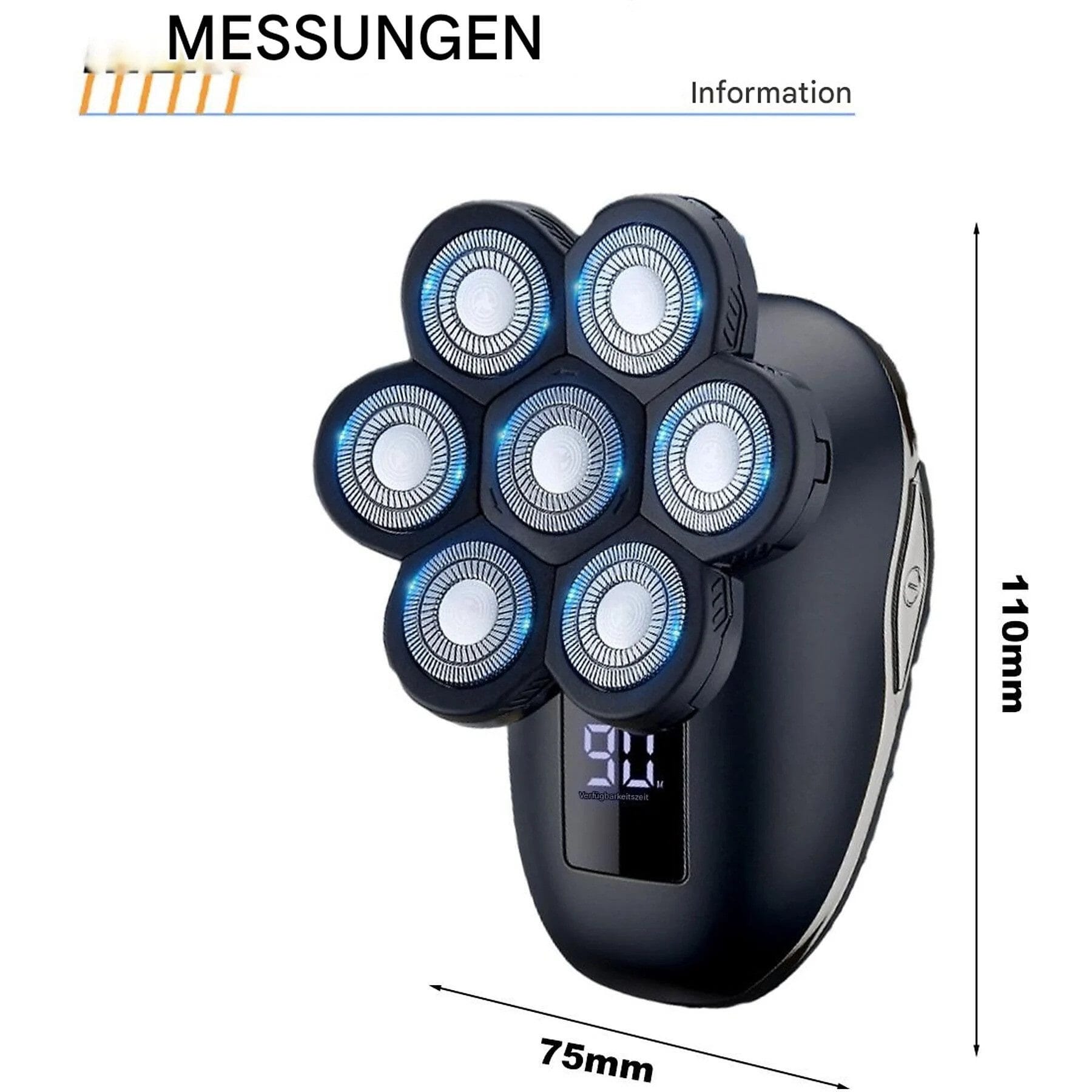 Elektrorasierer 6-in-1 Wasserdichter Rasierer für glatte Köpfe, Nass/Trocken