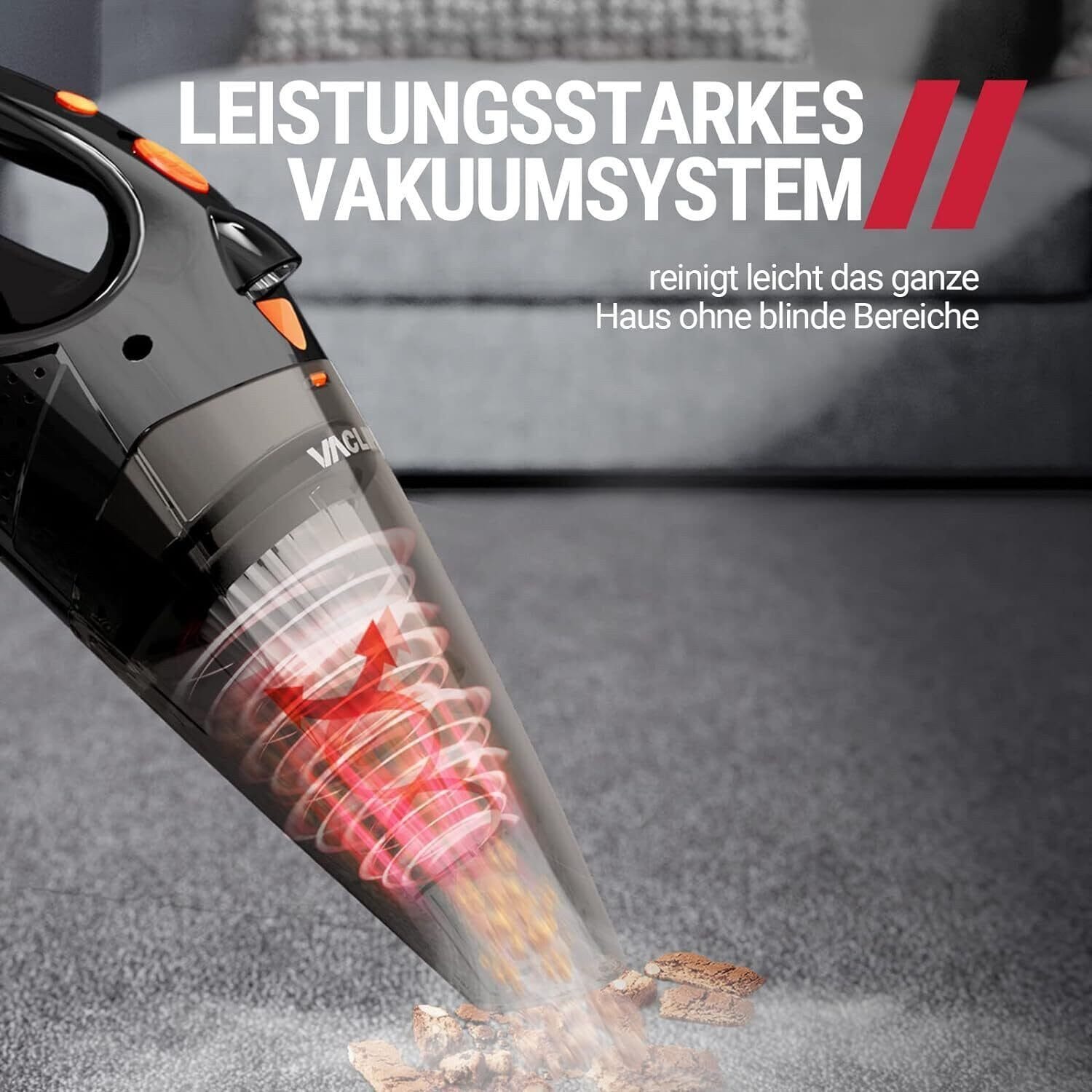 Akku-Handstaubsauger Kabellos & Tragbar + eingebaute LED-Licht + professionelle Aufsätze